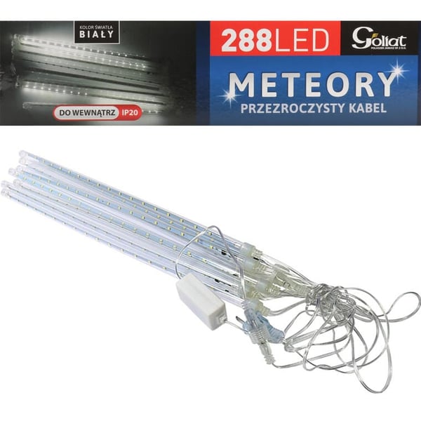Dekorative hvide meteor-LED-lamper til juletræer, indendørs, 288 stykker