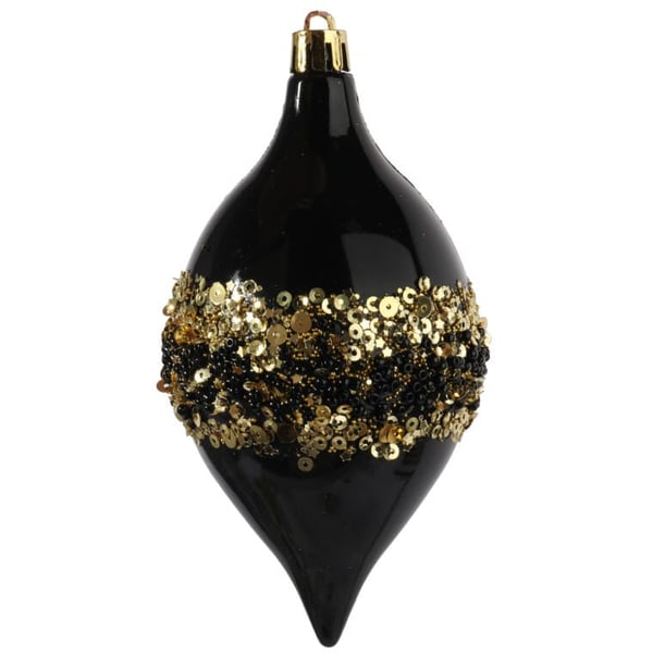 Elegantti mustakultainen koristepallosetti, 2 kpl, paljeteilla koristeltuja