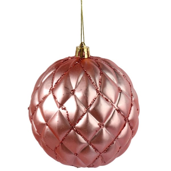 2 mattapintaista joulukuusenpalloa, 10 cm, pinkki, kimallekoristeilla