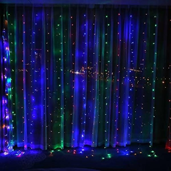 Laajennettava LED-valoverho 100 värikkäällä lumihiutalevalolla