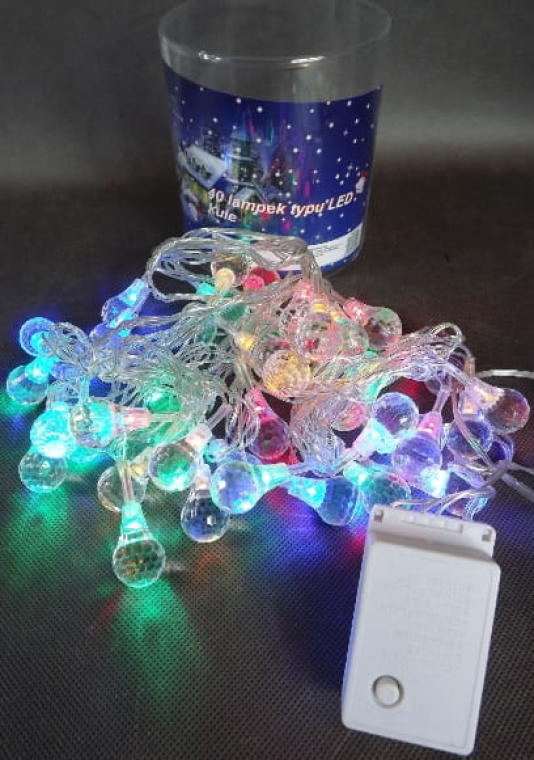 Kristalliset LED-joulukuusenvalot 40 kpl 8-toimisella ohjelmoinnilla, moniväriset, 24 V virtalähde, pituus 4 m
