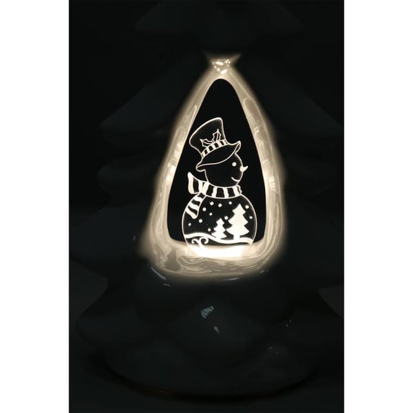 Keramisk julekrans med LED-oplyst snemand, hvid, 15 cm