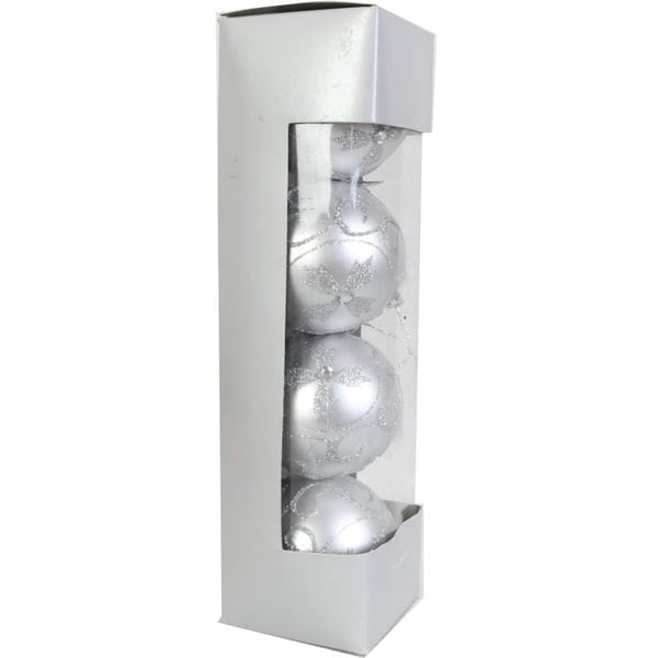 Set med 4 plastkulor 6 cm silver