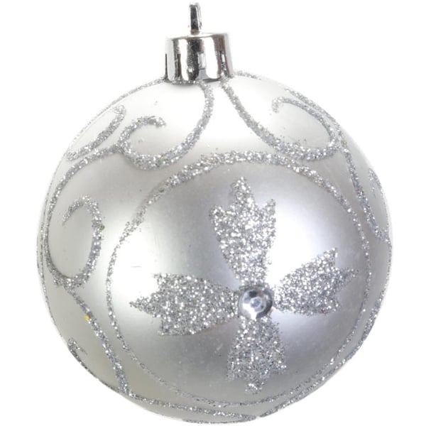 Set med 4 plastkulor 6 cm silver