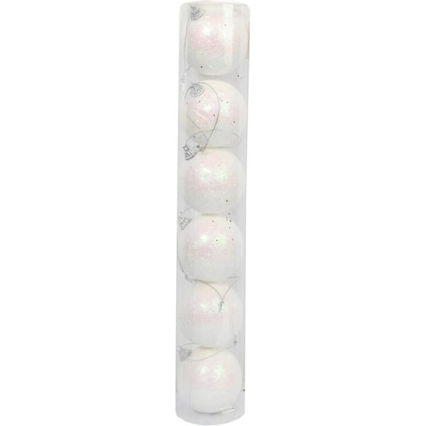 6 kpl roikkuvia valkoisia muovisia joulukuusenpalloja 6 cm