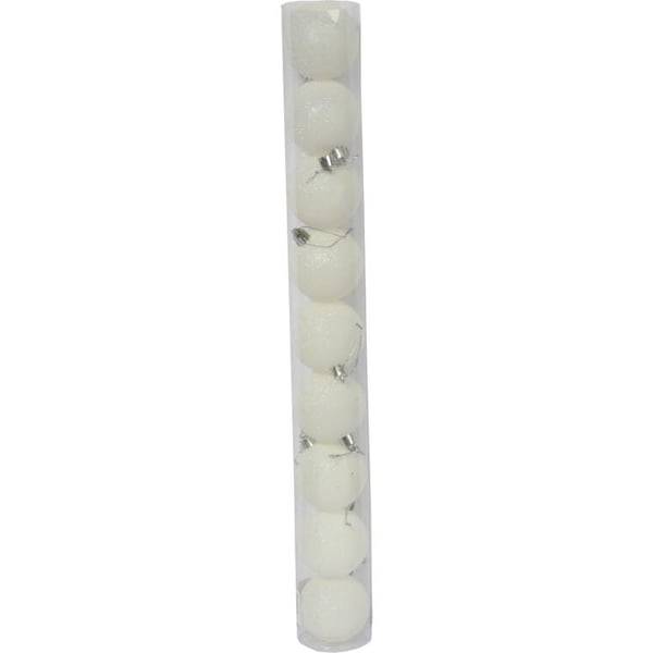 9 kpl valkoisia kimaltelevia muovisia joulukuusenpalloja, 6 cm