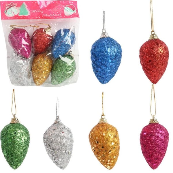 6 värikkään muovisen joulupallon-kartion setti, 7 cm 6 värikkään muovisen joulupallon-kartion setti, 7 cm