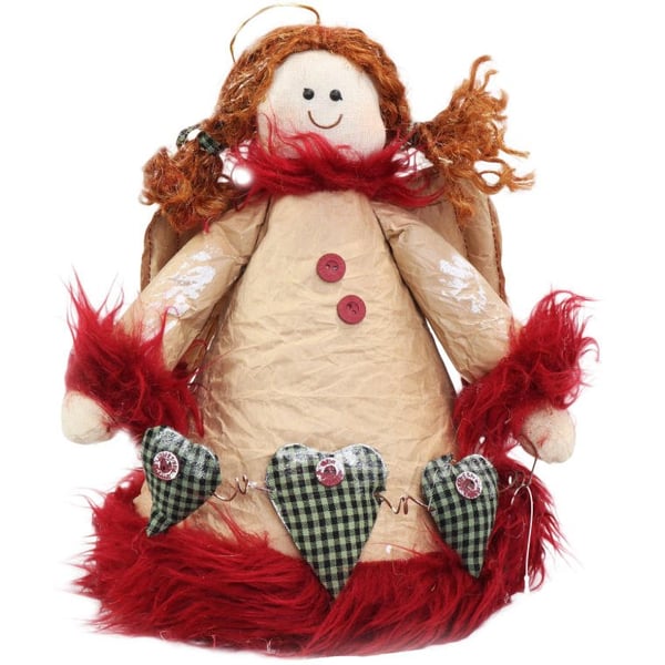Ängel av naturmaterial i rött, 28 cm