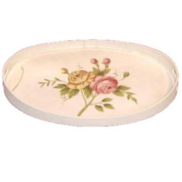 Rustikt ovalt bakke med håndmalede blomstermotiver
