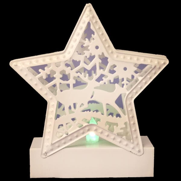 Metallinen LED-joulutähti, väriä vaihtava, valkoinen, 13 cm, paristokäyttöinen