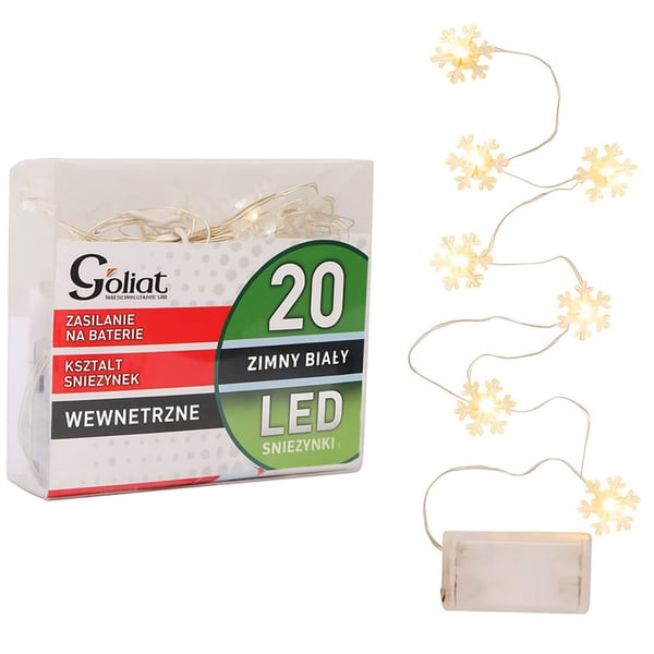 Julelys 20 LED-snefnug på usynlig tråd, varmhvidt lys, AA-batteridrevet