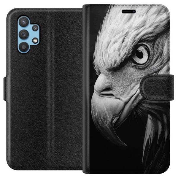 Kompatibelt Plånboksfodral till Samsung Galaxy A32 5G Örn porträtt realistisk närbild kraftfull eagle fågel djurmotiv stark wildlife illustration nat Kompatibelt Plånboksfodral till Samsung Galaxy A32 5G Örn porträtt realistisk närbild kraftfull eagle fågel djurmotiv stark wildlife illustration nat