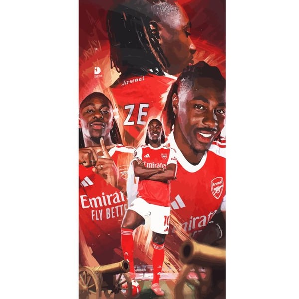 Yhteensopiva Lompakkokotelo Apple iPhone 13 Pro Arsenal-kollaasimuotoilu – Eberechi Eze punaisessa paidassa, useita kuvituksia