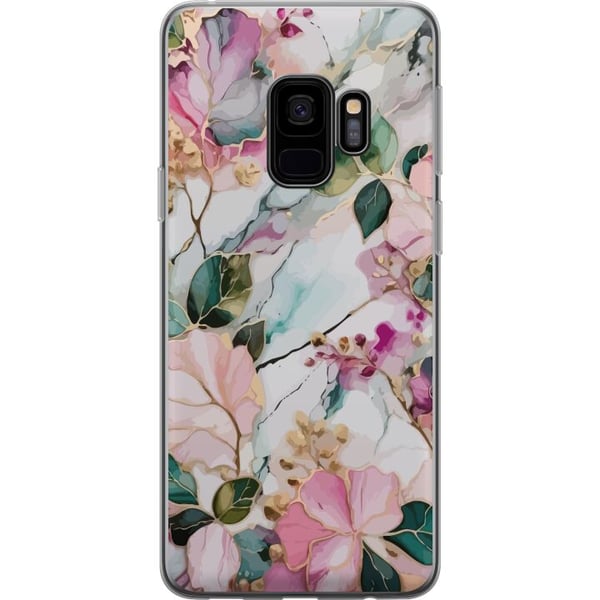 Kompatibel Mobilcover til Samsung Galaxy S9 Pastelmarmor med blomster, blade og subtile gyldne detaljer i en blød komposition