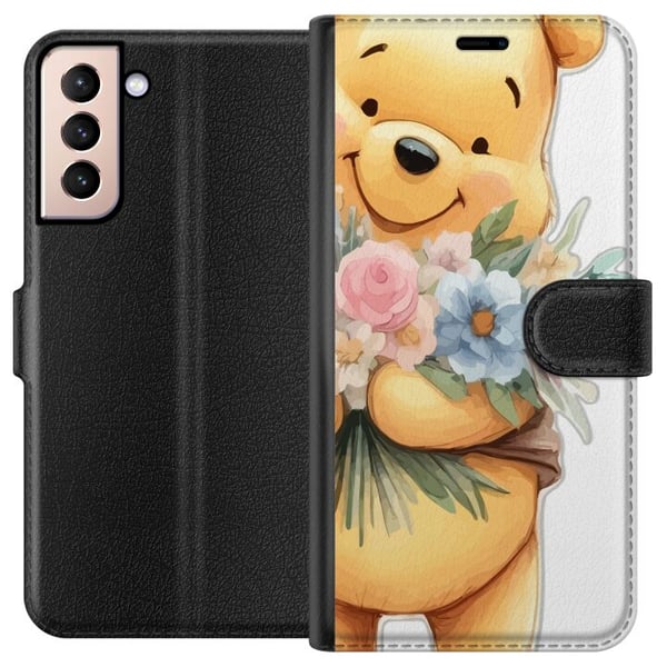 Kompatibelt Lommeboketui til Samsung Galaxy S21 Nalle Puh med blomster - klassisk barnefavoritt i en blomstrende vår miljø Kompatibelt Lommeboketui til Samsung Galaxy S21 Nalle Puh med blomster - klassisk barnefavoritt i en blomstrende vår miljø