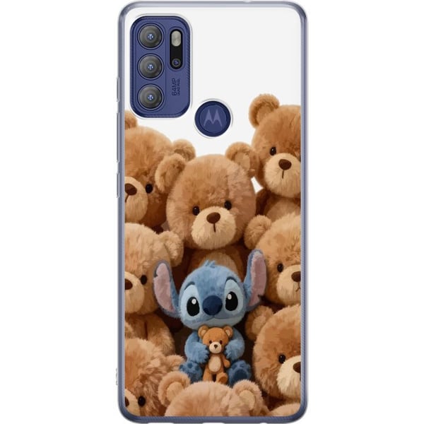 Kompatibel Mobilcover til Motorola Moto G60S Sød og tryg illustration med en fantasifigur omgivet af bamser i varm stil