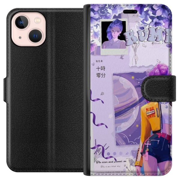 Kompatibelt Plånboksfodral till Apple iPhone 13 mini Kpop Demon Hunters Rumi Cosmic Planet Purple Fantasy Idol Aesthetic