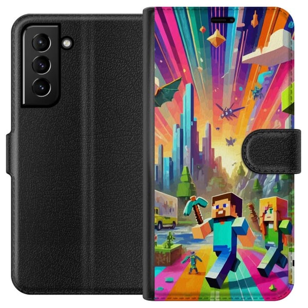 Kompatibelt Lommeboketui til Samsung Galaxy S21+ 5G Fortnite vs Minecraft Kompatibelt Lommeboketui til Samsung Galaxy S21+ 5G Fortnite vs Minecraft