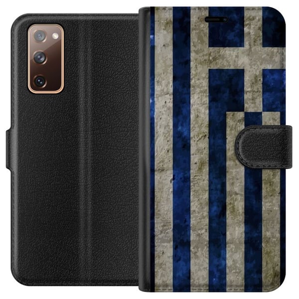 Yhteensopiva Lompakkokotelo Samsung Galaxy S20 FE Kreikan lippuaiheinen taide sinivalkoisella vintagekuviolla Kreikasta ja klassisesta muotoilusta pi