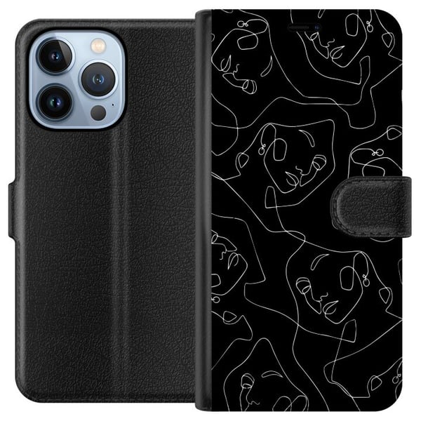 Yhteensopiva Lompakkokotelo Apple iPhone 13 Pro Abstraktit kasvot valkoista viivataidetta tummalla taustalla moderni minimalistinen tyyli taiteen yst Yhteensopiva Lompakkokotelo Apple iPhone 13 Pro Abstraktit kasvot valkoista viivataidetta tummalla taustalla moderni minimalistinen tyyli taiteen yst