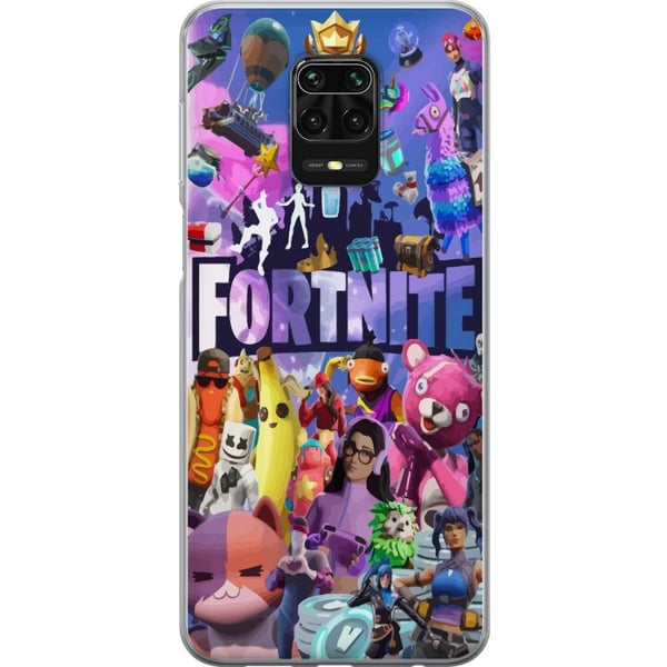 Kompatibel Mobilcover til Xiaomi Redmi Note 9S Fortnite-collage med karakterer, Victory Royale og loot – farverigt Fortnite-design med skins og ikoni