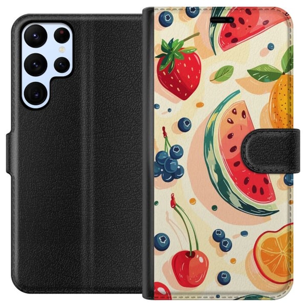Kompatibel Tegnebogsetui til Samsung Galaxy S22 Ultra 5G Frugtmønster med vandmelon, citrusfrugter og bær i en legende illustration