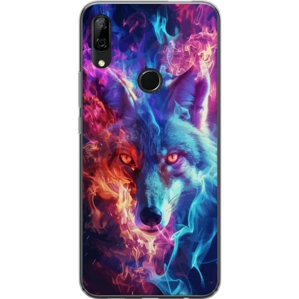 Kompatibelt Mobildeksel til Huawei P Smart Z Intens ulv med blå og oransje ild rundt ansiktet i kraftfull fantasyillustrasjon