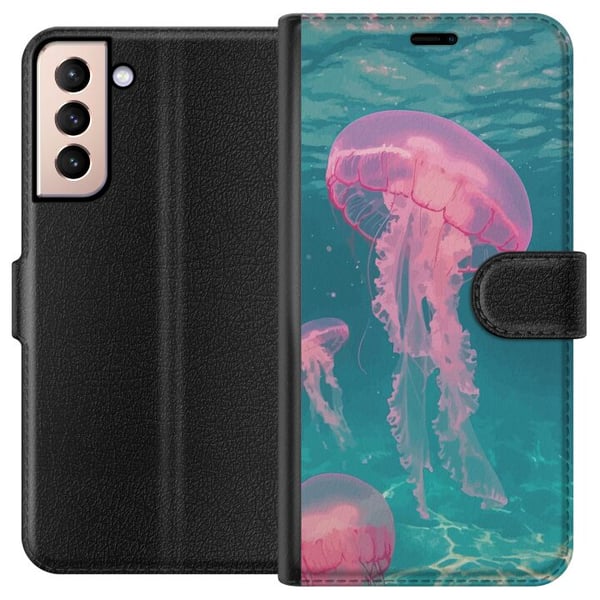 Kompatibelt Lommeboketui til Samsung Galaxy S21 Rosa maneter i klart blått hav magisk undervannsdesign med rolig drømmende følelse og pastellskimrend Kompatibelt Lommeboketui til Samsung Galaxy S21 Rosa maneter i klart blått hav magisk undervannsdesign med rolig drømmende følelse og pastellskimrend