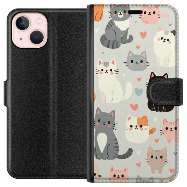 Kompatibelt Plånboksfodral till Apple iPhone 13 mini Katter Kompatibelt Plånboksfodral till Apple iPhone 13 mini Katter