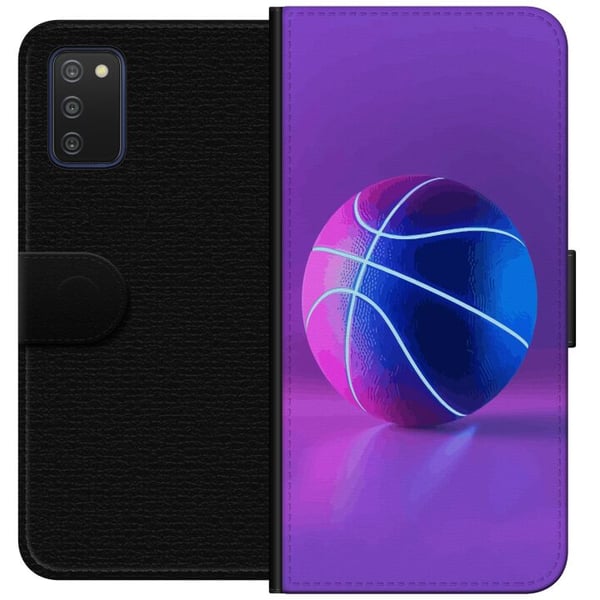 Kompatibelt Lommeboketui til Samsung Galaxy A03s Basketballplakat neon basketball sport glødende lilla blå retrobane idrettsutøver sportsdesign kunst