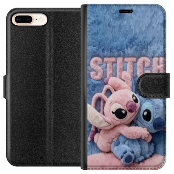 Kompatibelt Lommeboketui til Apple iPhone 8 Plus De lodne Stitch og Angel klemmer hverandre på et mykt, pelsaktig underlag med pastellfarger som skap
