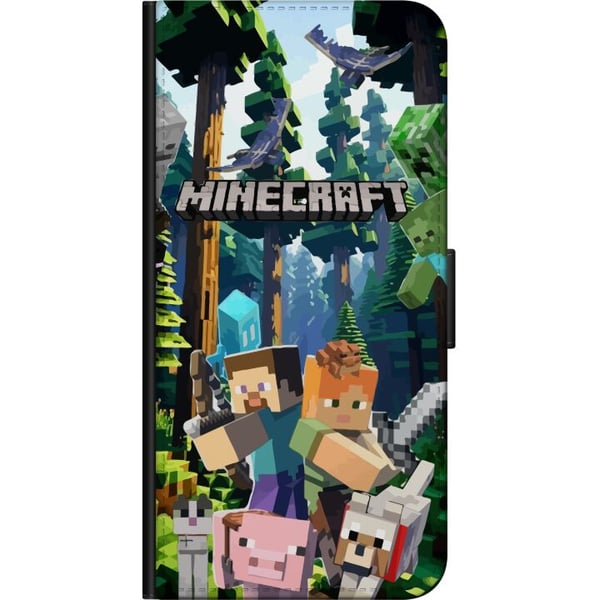 Kompatibelt Plånboksfodral till Samsung Galaxy A20s Minecraft mobilskal med skog och figurer i pixelstil