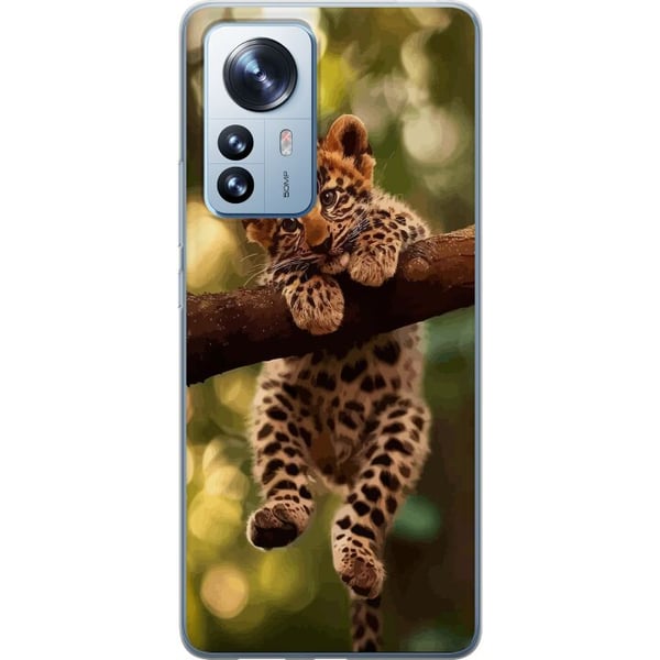 Kompatibel Mobilcover til Xiaomi 12 Pro Leopardunge på gren med store øjne naturinspireret junglemotiv detaljerigt og charmerende i varm blød tone