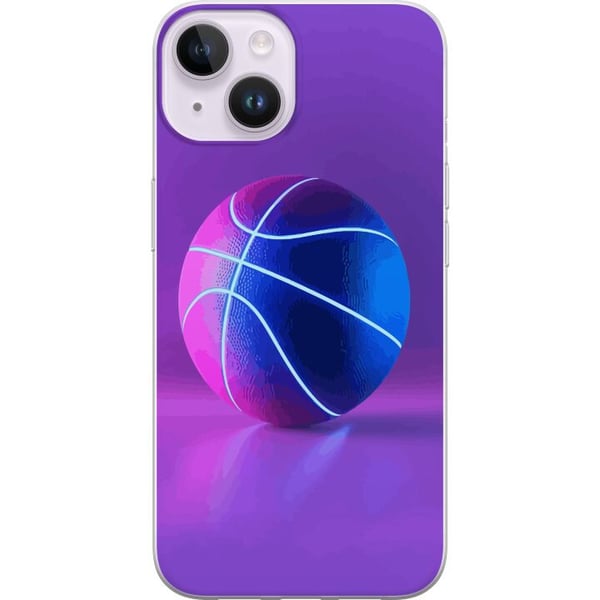 Kompatibelt Mobilskal till Apple iPhone 14 Basket ball poster neon basketboll sport glowing purple blue retro court athlete sports design art Kompatibelt Mobilskal till Apple iPhone 14 Basket ball poster neon basketboll sport glowing purple blue retro court athlete sports design art
