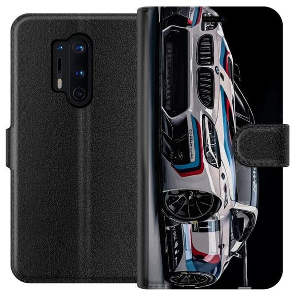 Kompatibel Tegnebogsetui til OnePlus 8 Pro BMW M Power-illustration – nærbillede af sportsvogn i hvidt racerløbsdesign