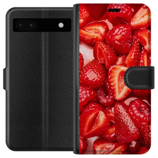 Yhteensopiva Lompakkokotelo Google Pixel 6a Mansikkakuviointi - makea motiivi kesäfiiliksellä