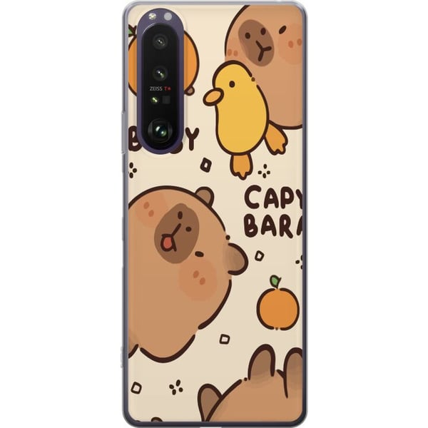 Kompatibelt Mobildeksel til Sony Xperia 1 III Kawaii-kapibaraillustrasjon – Søt tegnet design med ender og appelsiner
