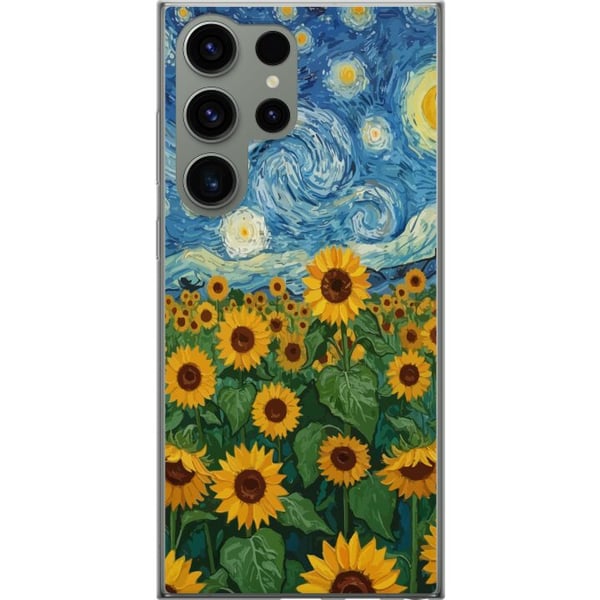 Kompatibelt Mobildeksel til Samsung Galaxy S23 Ultra Solsikkefelt kunst – Van Gogh-inspirert maleri med stjerneklar himmel