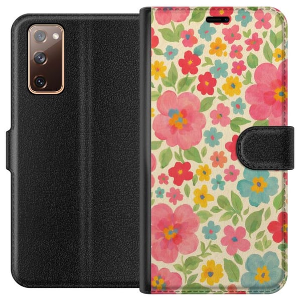 Kompatibel Tegnebogsetui til Samsung Galaxy S20 FE Legesyge blomster i et farverigt håndmalet mønster