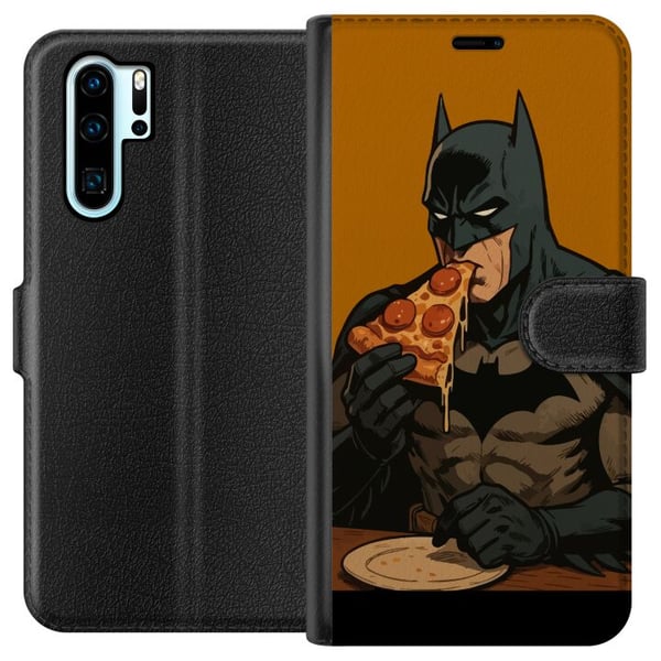 Yhteensopiva Lompakkokotelo Huawei P30 Pro Batman-juliste syö pizzaa DC Comics -sankari sarjakuva retro huumori hauska ruoka-aiheinen kuvitus hauska