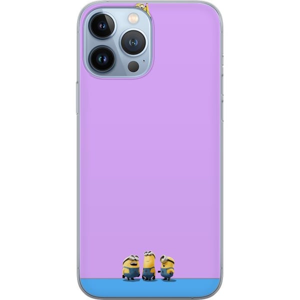 Kompatibel Mobilcover til Apple iPhone 13 Pro Max Minions-illustration med lilla og blå baggrund, humoristisk filmtema for fans af sjove karakterer