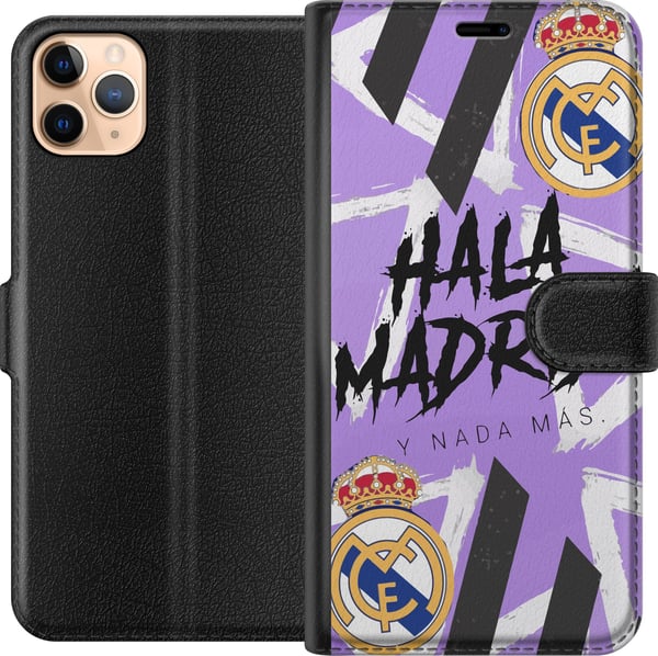 Yhteensopiva Lompakkokotelo Apple iPhone 11 Pro Max Violetti Hala Madrid -design, jossa on seuran tunnus ja voimakas urheilugrafiikka – täydellinen j