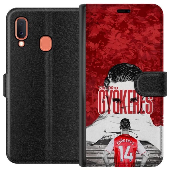 Kompatibel Tegnebogsetui til Samsung Galaxy A20e Viktor Gyökeres' kraftfulde fodboldmotiv i rød tone med energi og passion