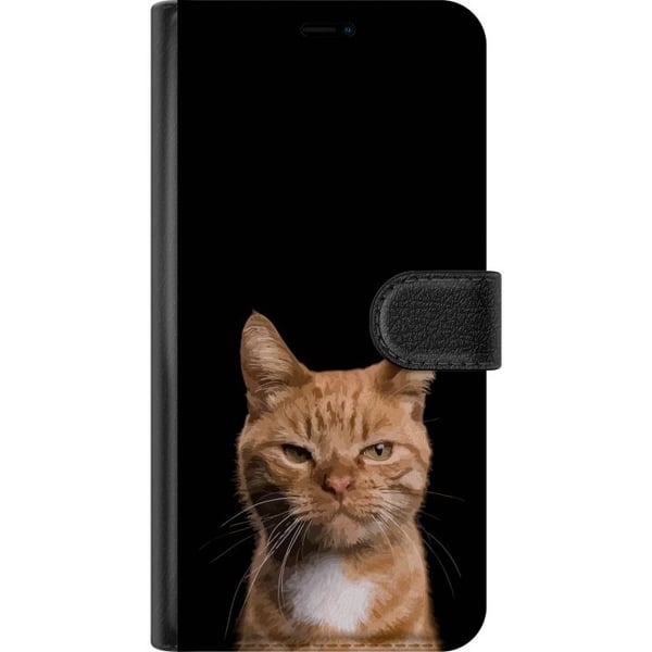Kompatibel Tegnebogsetui til Samsung Galaxy S23 Ultra Nærbillede af en orange kat mod en sort baggrund med stærk kontrast og et udtryksfuldt blik