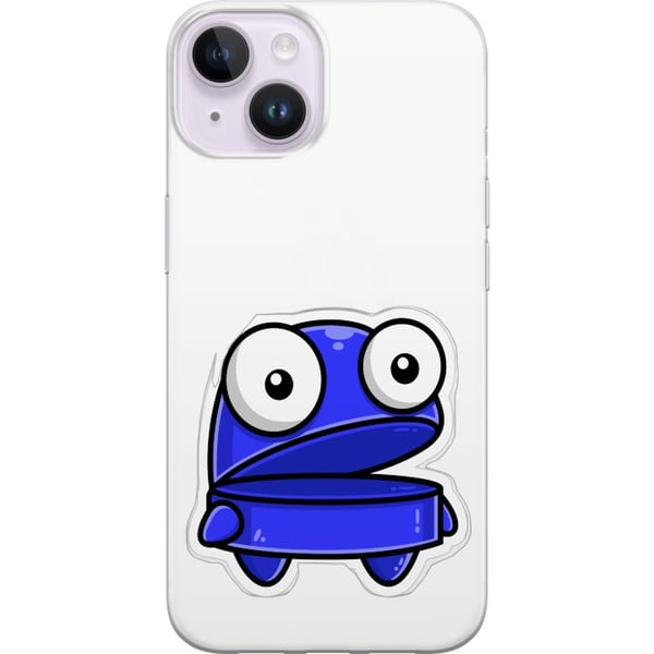 Kompatibelt Mobilskal till Apple iPhone 14 Blå cartoonfigur med öppet uttryck och stora ögon i rolig och lättsam illustration