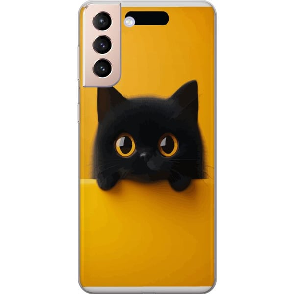 Kompatibel Mobilcover til Samsung Galaxy S21 Sort kat, der kigger op over kanten – ren og trendy illustration med et legende udtryk og store øjne Kompatibel Mobilcover til Samsung Galaxy S21 Sort kat, der kigger op over kanten – ren og trendy illustration med et legende udtryk og store øjne