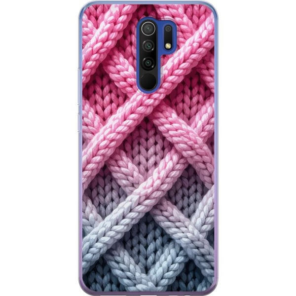 Kompatibelt Mobilskal till Xiaomi Redmi 9 Tät närbild av flätad textil i rosa grå och vitt med tydlig taktil struktur