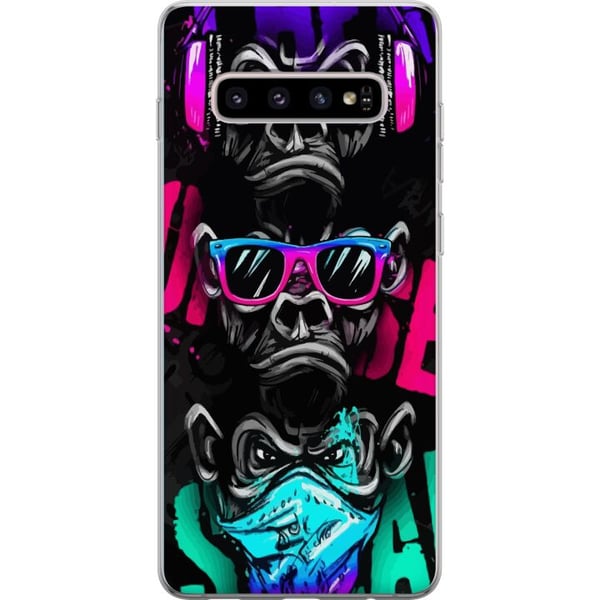 Kompatibel Mobilcover til Samsung Galaxy S10+ Tre aber kunst – Graffitiinspireret neonmotiv ser ingenting, hører ingenting, siger ingenting