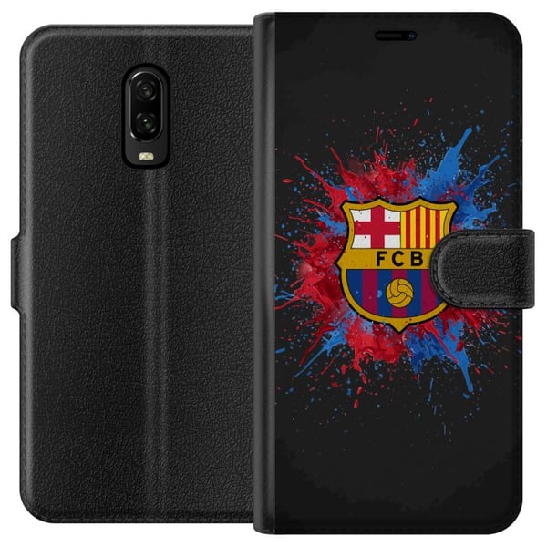 Kompatibelt Plånboksfodral till OnePlus 6T Barcelona Splash Art med FC Barcelonas emblem i blått och rött perfekt för fotbollsfans