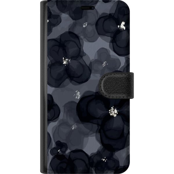 Kompatibelt Plånboksfodral till Samsung Galaxy S9+ Abstrakt mörkt blommönster i svartgrå toner med elegant dramatisk och modern känsla